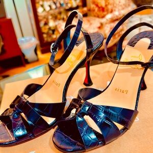 Christian Louboutin Glossy Black Strappy Heels